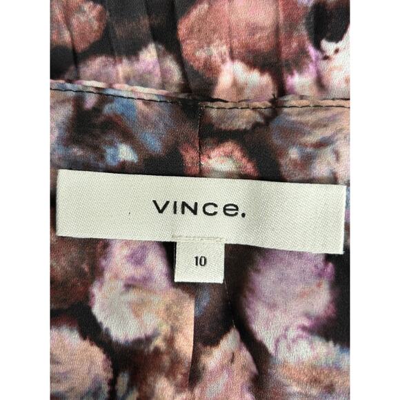 VINCE Micro Painted Floral Twist Drape Midi Dress Womens Size 10 Pleated A-Line - Picture 5 of 10